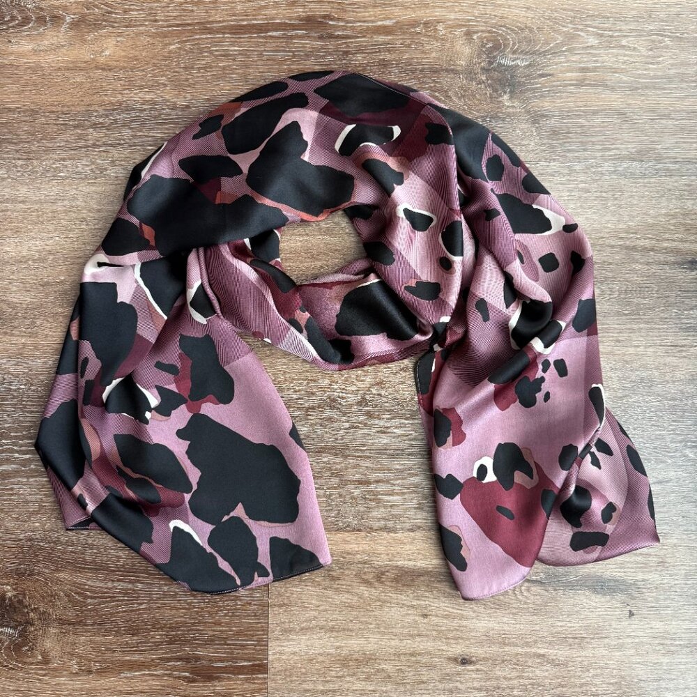 Display #2 Burberry Silk Satin Animal Print Scarf - Picture 7 of 13